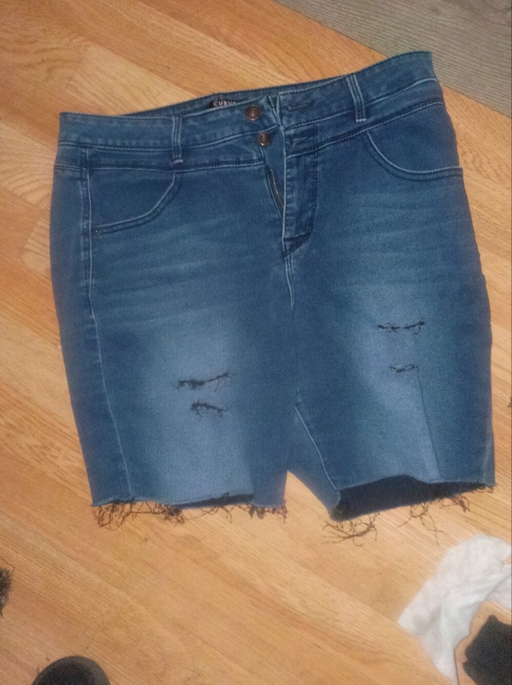 Women’s Distressed Dark Blue Denim Shorts